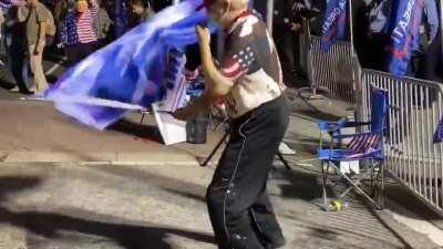 Trump supporters holding 'Blue lives matter' flags while dancing to Rage Against The Machine's "Killing In The Name". A song literally written about resistance to police brutality, killings, white supremacy, &amp; fascism. Layers and layers of facepalm